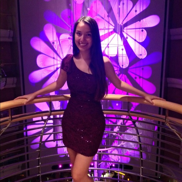 City Triangles Dresses & Skirts - Purple off should sequin lace homecoming dress